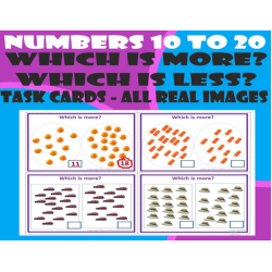 Numbers 11 to 20: Which one is more? Which one is less?–Task cards with Real Images.